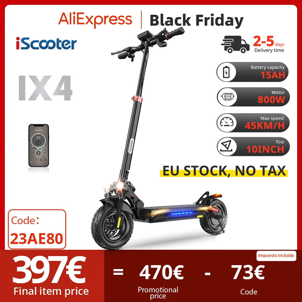 IScooter-patinete eléctrico IX4, scooter de 800W, con neumáticos todoterreno de 10 pulgadas
