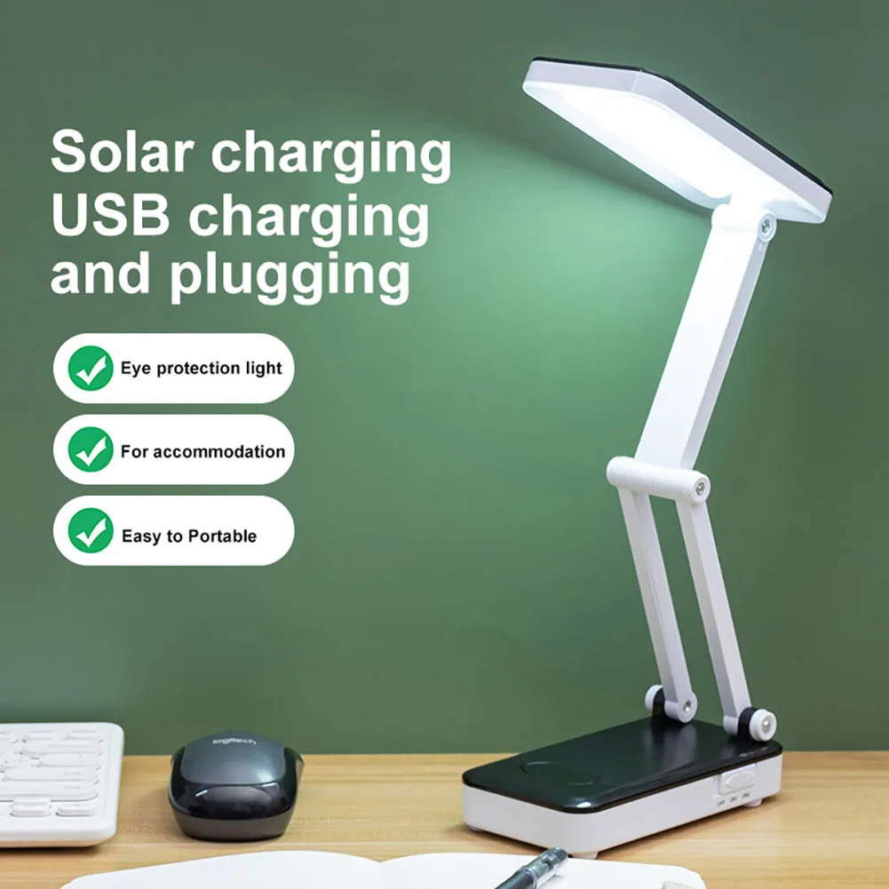 

Foldable Solar Powered Night Light 4500K-6000K 26 LED Bedside Desk Lamp 2 Gears Solar Desk Light USB Charging Eye Protection