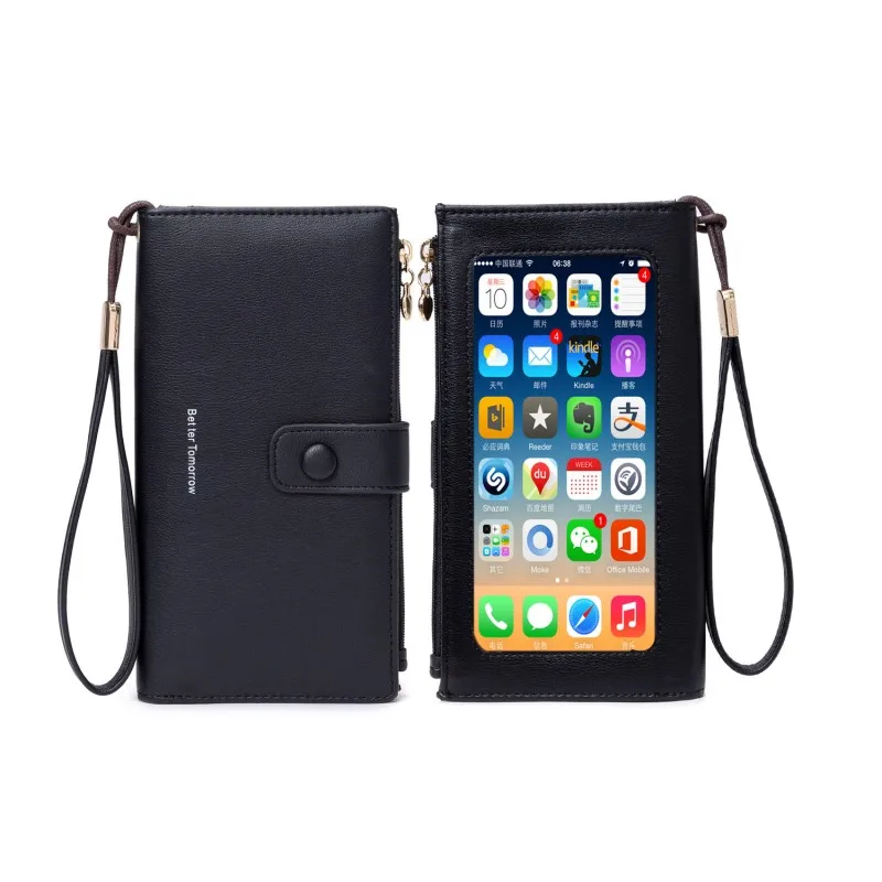 

New Type Antimagnetic Touch Screen Long Wallet PU Soft Surface Simple Small Fresh Buckle Handbag Folding Handbag
