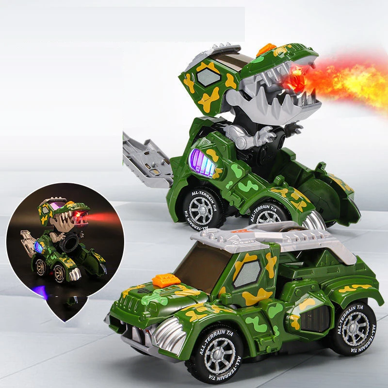 

Kids Spray Dinosaur Deformation Car Model Toys for Children Auto-rotating Electric Sound Light Game Battle Transformer Robot Toy