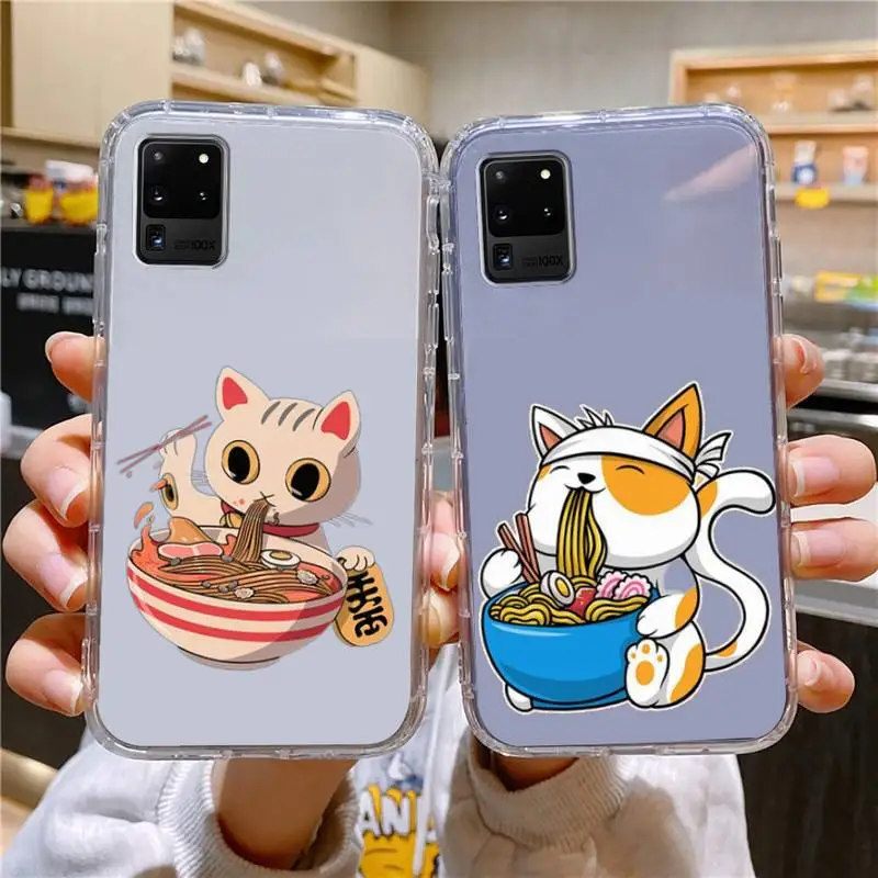 

Neko Ramen Japan Cat Phone Case For Samsung Galaxy S10 S10e A70 Edge S22 S23 Plus Ultra Note10 Transparent Cove