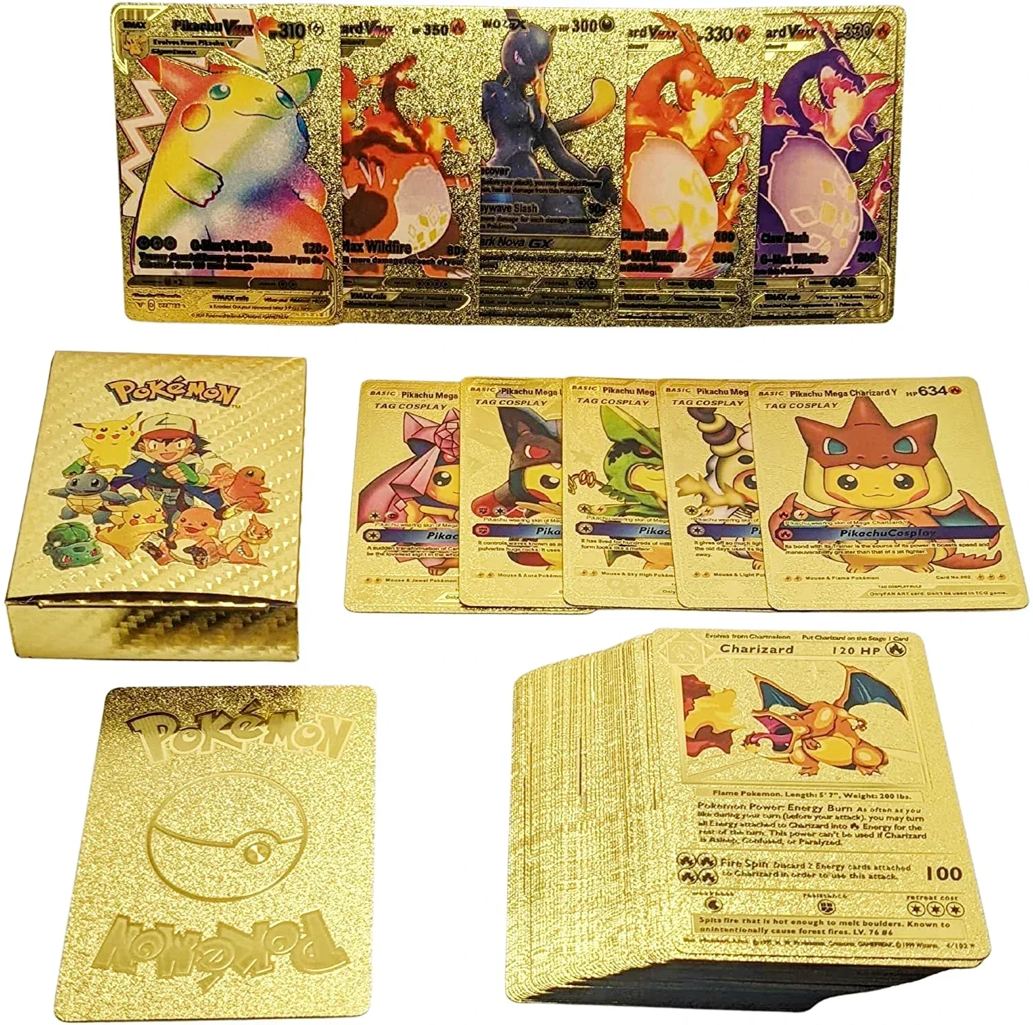 55 шт. карты Pokemon Gold Foil VMAX GX английские Пикачу Чаризард Arceus цветные покемонов