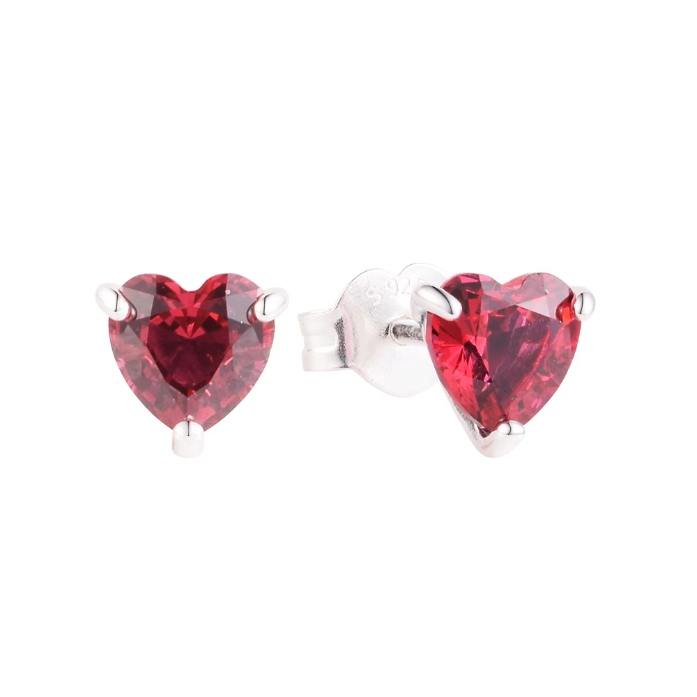 

CKK Red Heart Stud Earring 100% 925 Sterling Silver Jewelry Women Brincos Pendientes Aretes