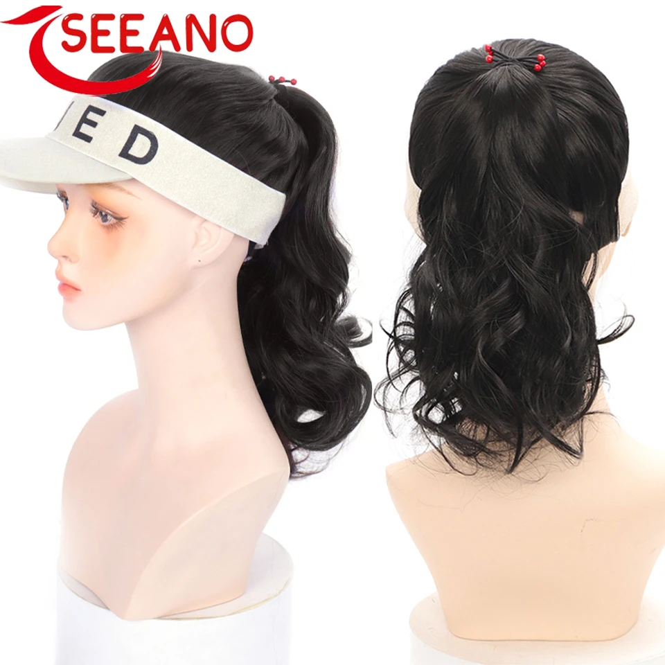 

SEEANO Synthetic Short Curly Hat Wig Female With Letters NEWYORK Empty Top Hat Wig Daily Use White Hat 2022 Spring And Summer