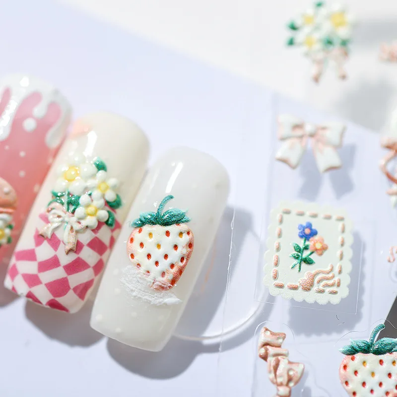 Клубничный десерт 5D мягкие рельефные самоклеящиеся декоративные наклейки для