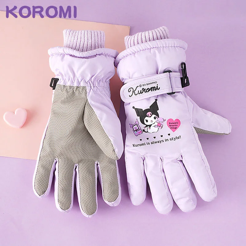 Новые детские лыжные перчатки Sanrio Kuromi высококачественные зимние теплые