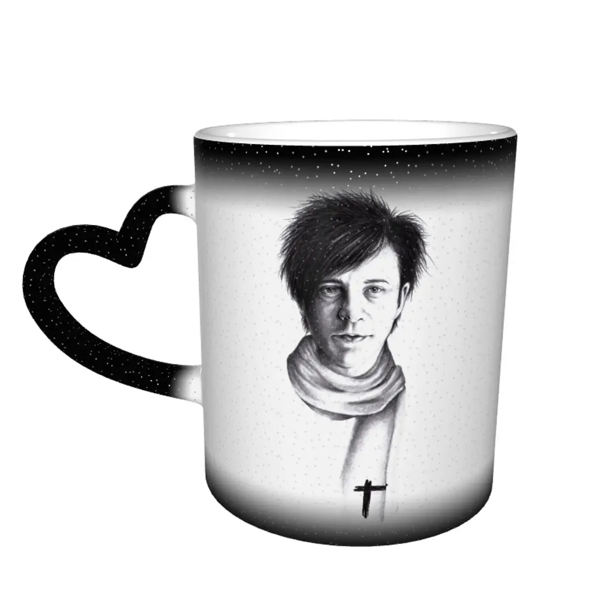 

Color Changing Mug in the Sky Drawing Of Nicola Sirkis Of Indochine Tank Top Funny Ceramic Heat-sensitive Cup Graphic Tea cups