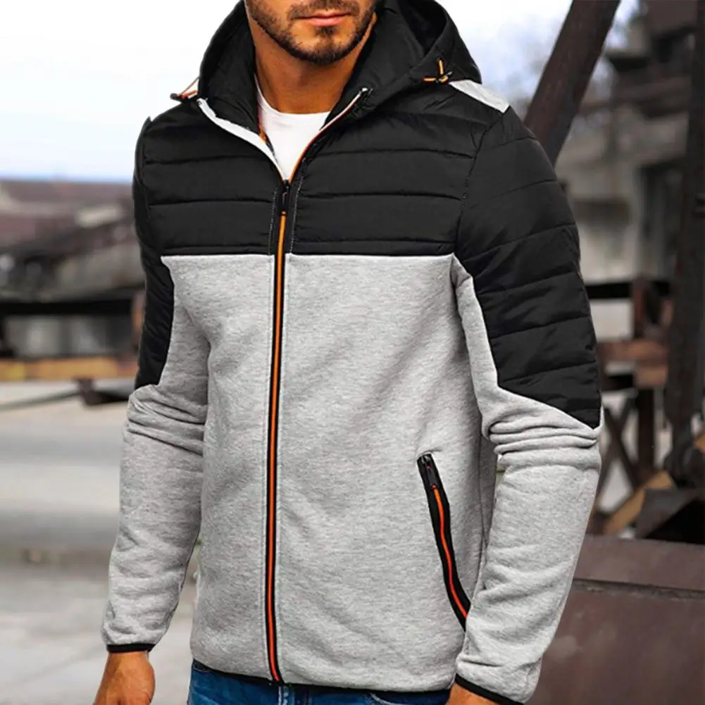 

Windproof Thick Cold-resistant Color Matching Drawstring Men Hooded Sweatshirt Coat Sweatshirt Coat for Dating