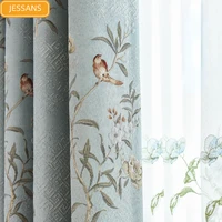 new chinese style flower and bird jacquard blackout curtains for living room and bedroom window screen customization