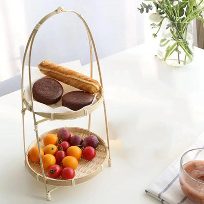 

Bamboo Weaving Wicker Baskets Dish Handmade Home Decoration Storage Fruit Bread Food For Kitchen Organizer Panier Osier