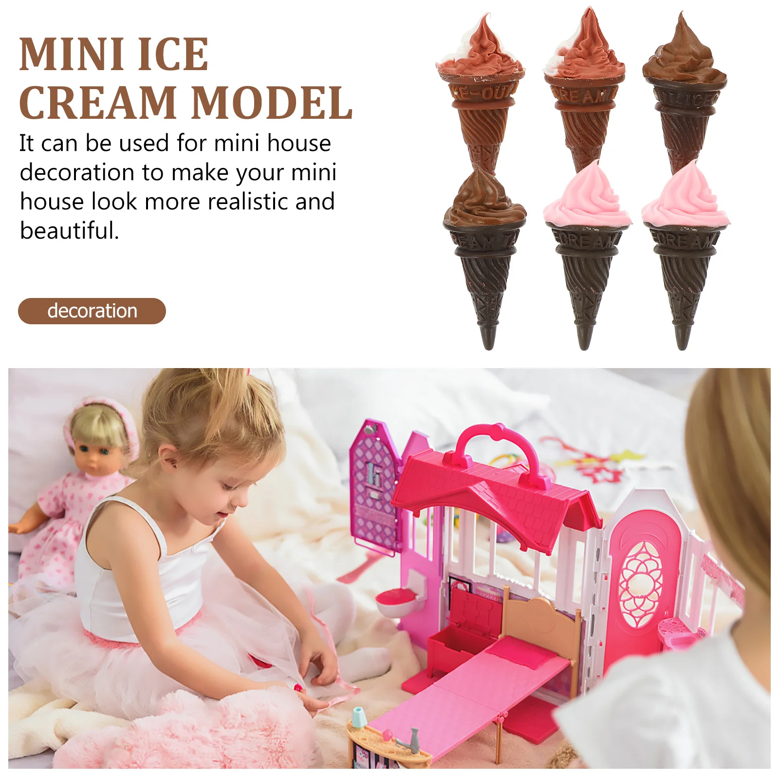 6 шт. смоляное мороженое милые крошечные износостойкие мини-декор дома