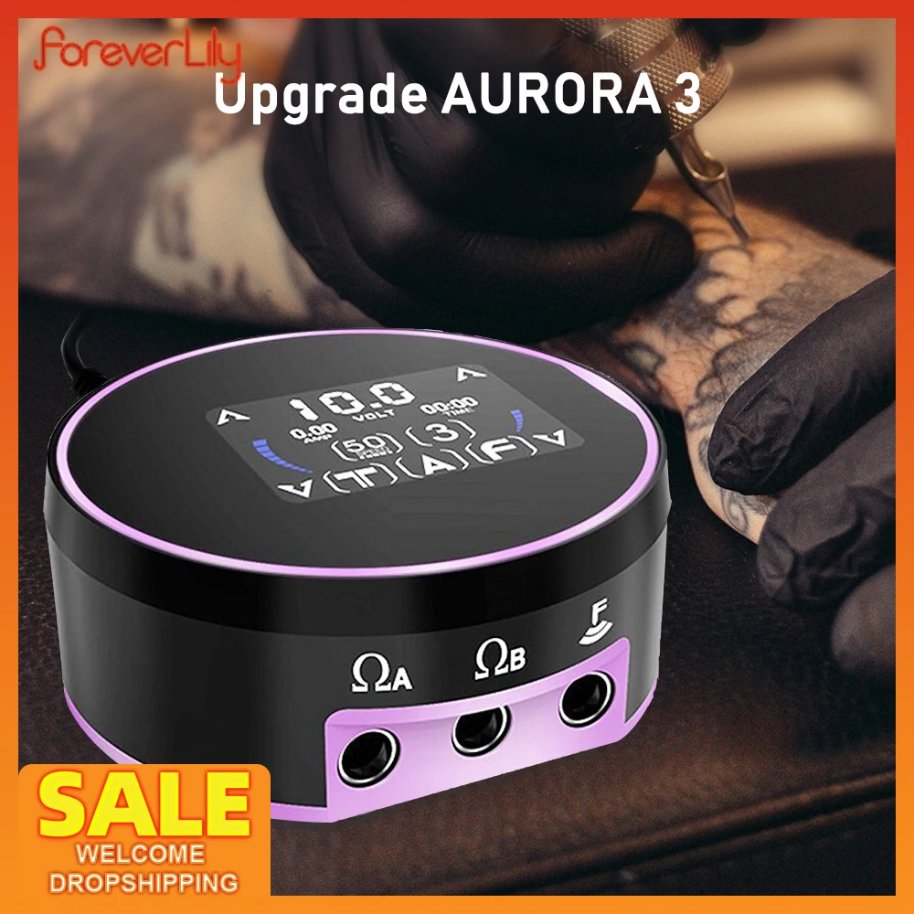 Upgrade 3 Colorful AURORA Tattoo Pen Power Supply Puncture Function Rotary Tattoo Gun Machine Power Battery Supply 0-16V Voltage