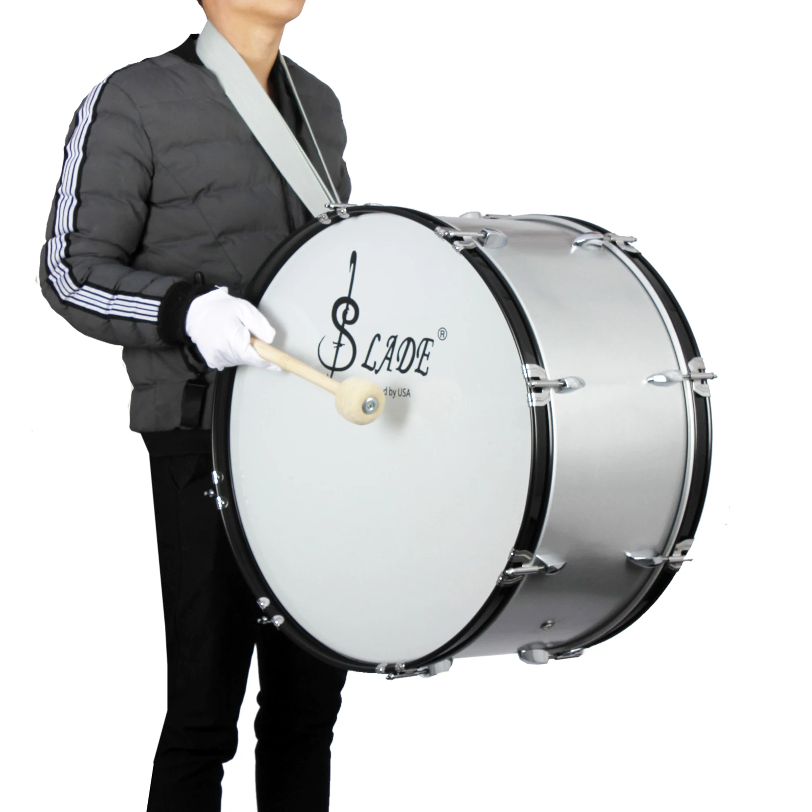 

Musical instrument direct sale LADE white belt drum professional playing snare guard of honor special marching drum