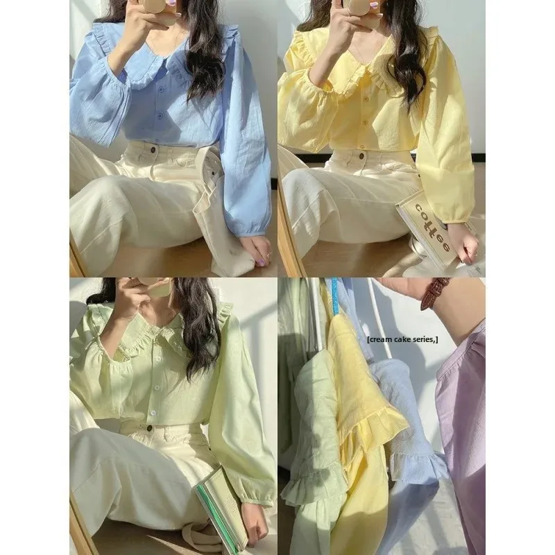 Желтая молочная рубашка с длинным рукавом Женская Весенняя шикарная французская