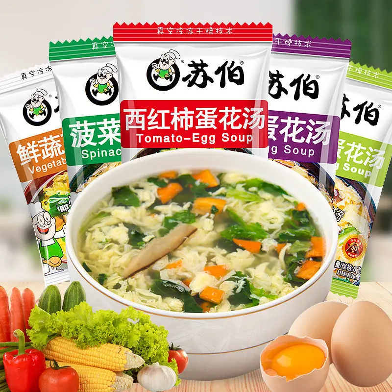 

Instant soup seaweed soup with egg petals brewed spinach tomato hibiscus soup fresh Ovo