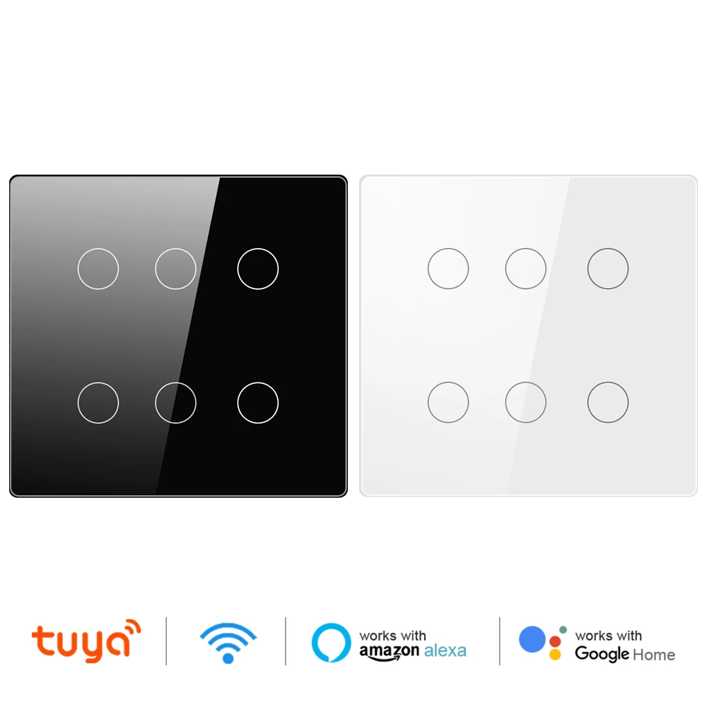 

4x4 Tuya Smart WiFi Light Switch Touch Panel Light Brazil Wall Switches 4/6 Gang APP Control Work for Alexa Google Home 100-250V