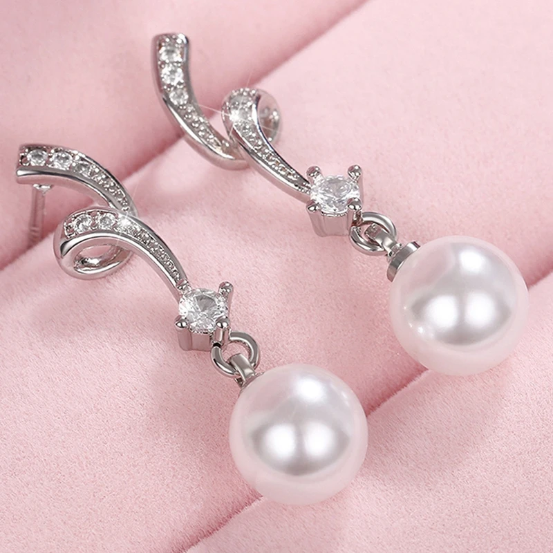 

Bride Wedding Pendent Earrings Silver Color Temperament Elegant Imitation Pearl Dangle Earrings New Trendy Jewelry for Women