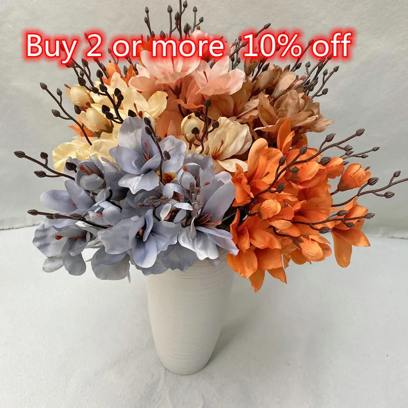 

5 Forks Artificial Autumn Magnolia Bouquet Home Decoration Flower Photography Props Simulation Flower Wedding DIY Bridal Bouquet