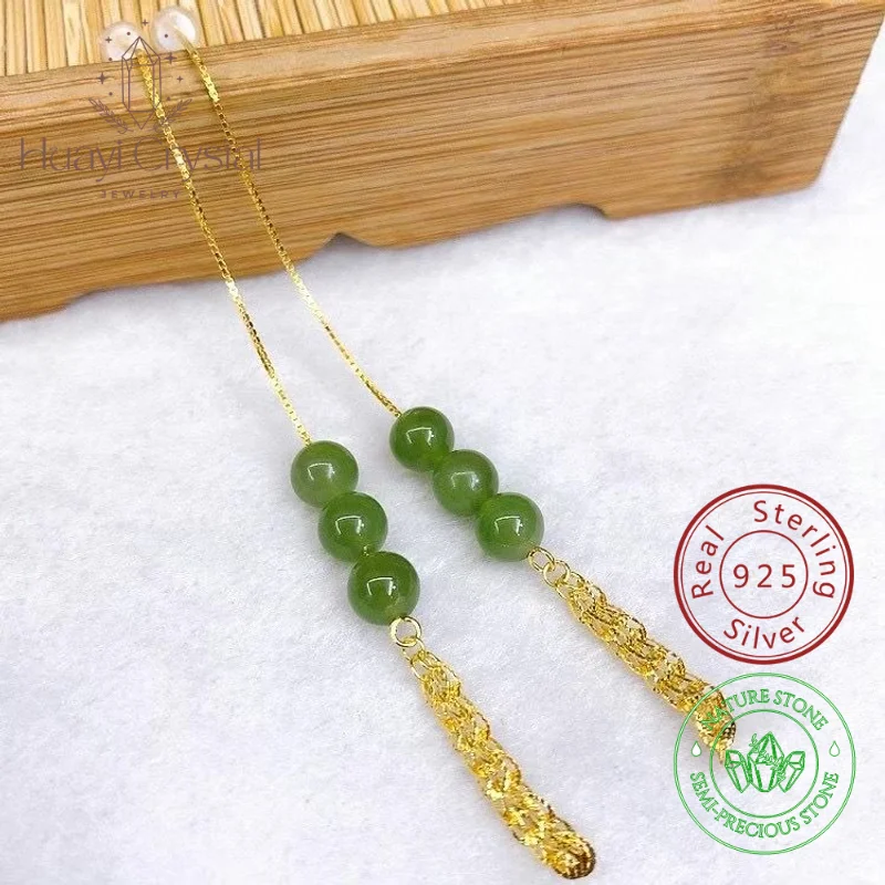 

S925 Silver With Natural Hetian Jade Ear Wires Jasper Phoenix Tail Earrings Wholesale