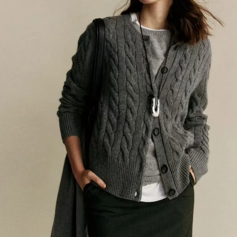 Ленивый вязаный крючком пуловер из 100% чистого кашемира с высоким воротником