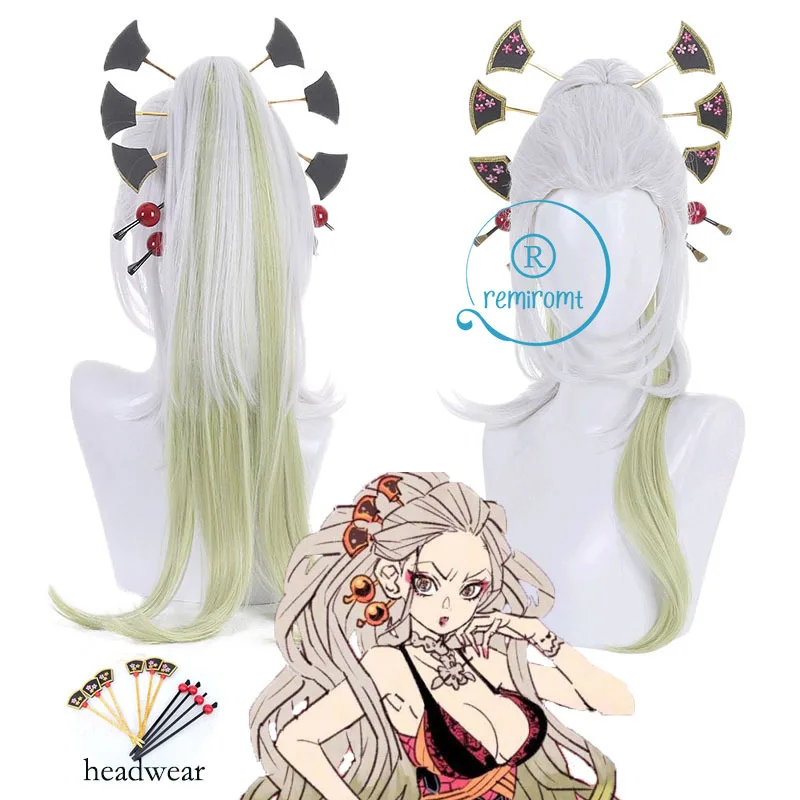 

Новый парик для косплея дзуки рассекающий демонов длинный Серебряный до зеленый парик заколка для волос аниме развлечения округ дуга киметасу нет яиба высший класс шесть