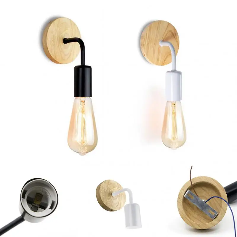 

Nordic Wood Wall Lamp Sconce E27 Retro Bedside LED Indoor Lighting Bedroom Living Room For Home Decor Lamp Bases