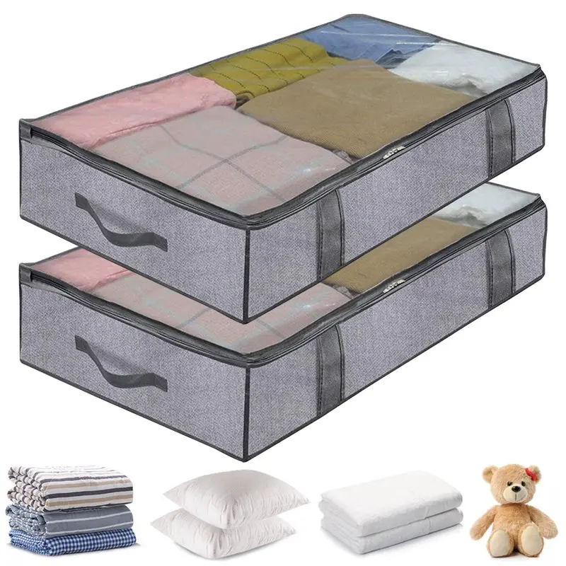 

Underbed Clothing Organizer Clear Cover Foldable with Carry Handles Breathable Under the Bed