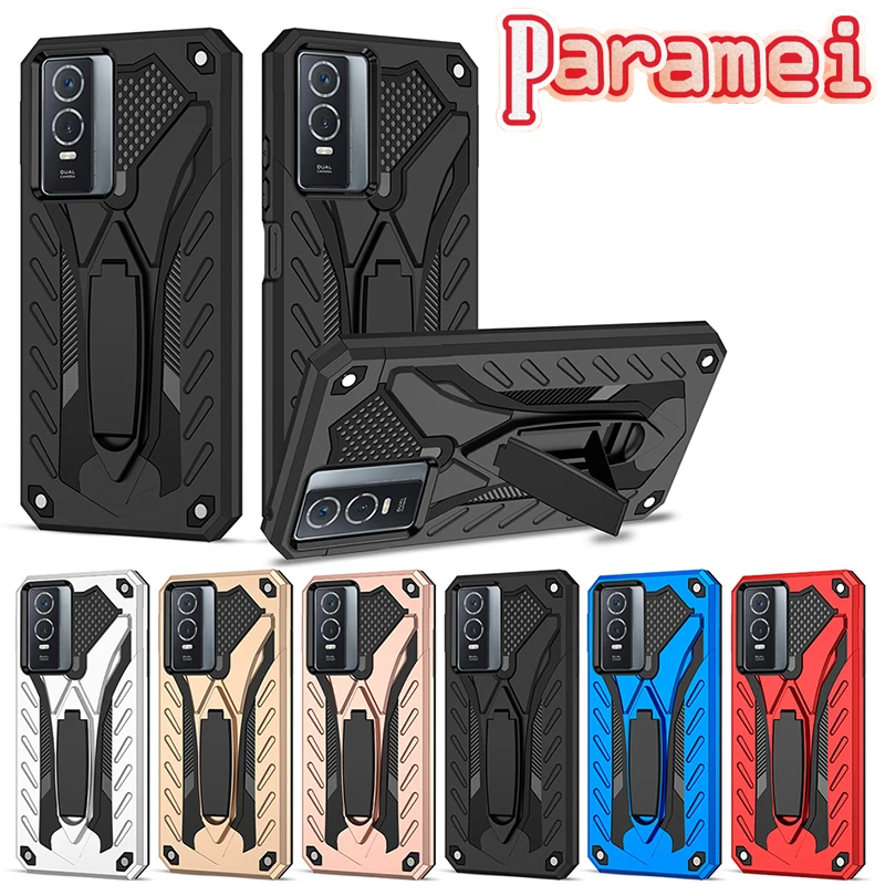 

Shockproof Armor Protective Case For VIVO Y15 Y17 Y19 Y20 Y21 Y21S Y30 Hidden Bracket Kickstand Phone Case For VIVO Y31 Y33S Y50