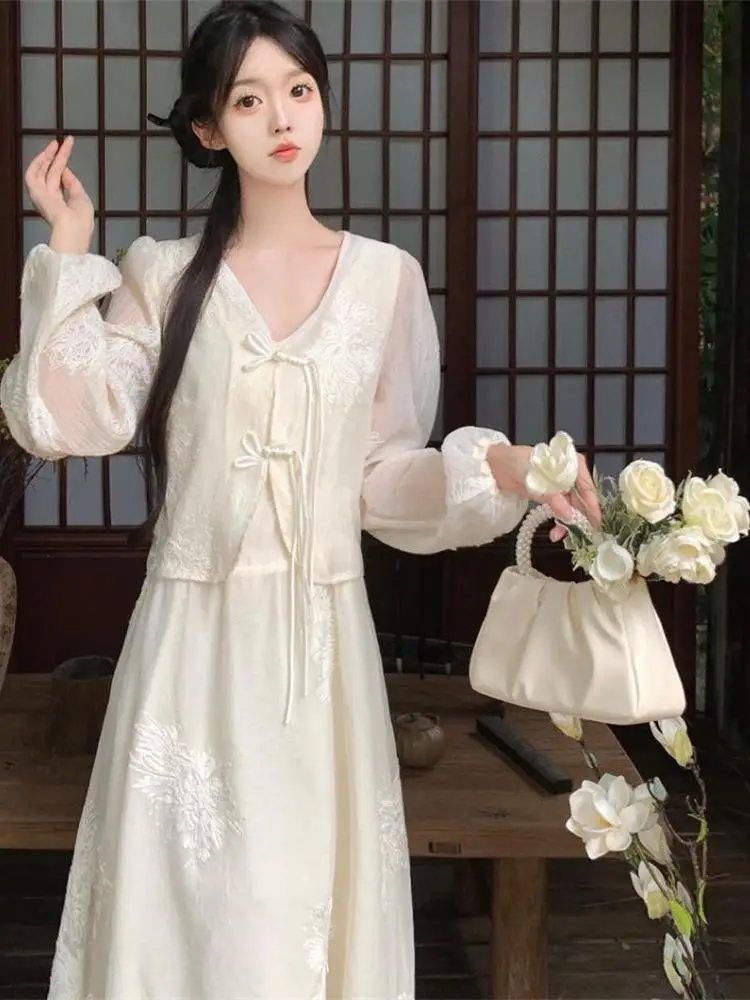 Плюс размер новое китайское платье с длинными рукавами в национальном стиле