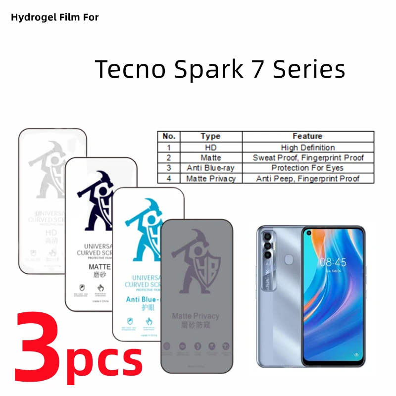 

Гидрогелевая пленка для Tecno Spark 7 Pro 3 шт., матовая защитная пленка для экрана Tecno Spark7 7 P 7T, забота о глазах, антишпионская защитная пленка