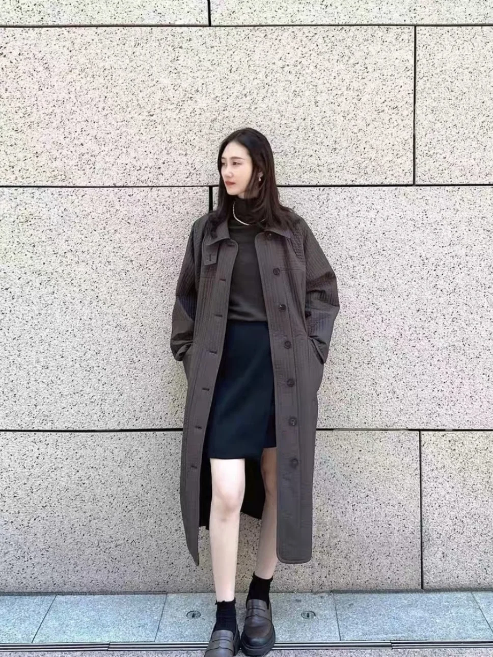 He 2024 осенне-зимнее новое свободное однобортное длинное пуховое пальто из