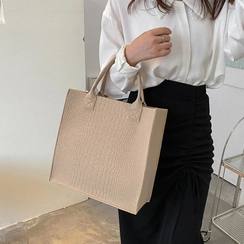 

Crocodile Embossed Felt Handbag for Women Candy Color Tote Bag Designer Handbag Gilrs Top-handle Bag Daily Purse