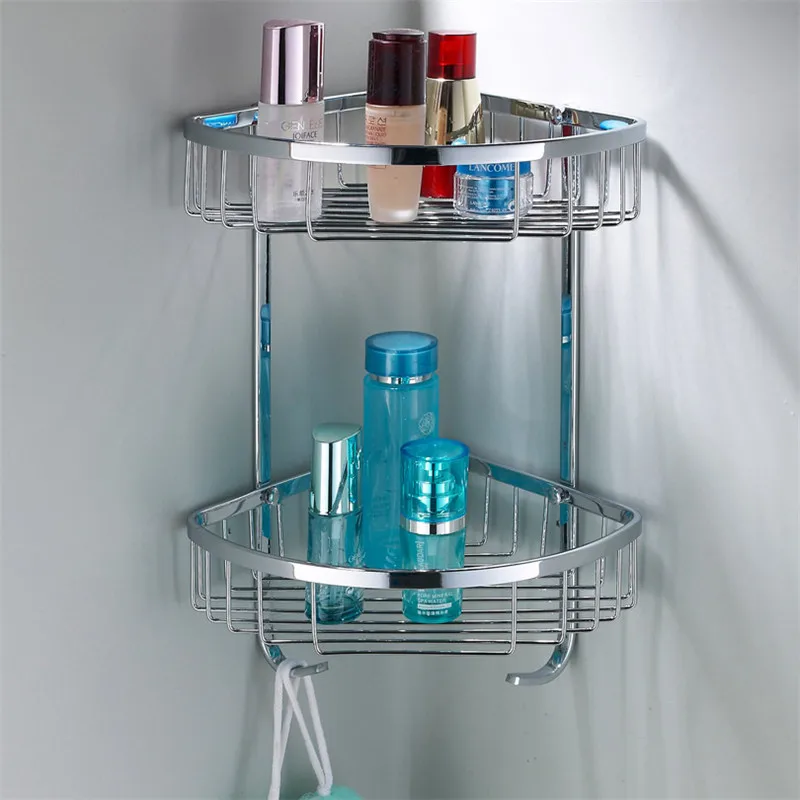 

Bathroom Corner Shelf SUS 304 Shower Gel Rack Shampoo Caddy Holder Wall Mounted Nail Punched Gold 1-2 Tier Basket Bath Hardware