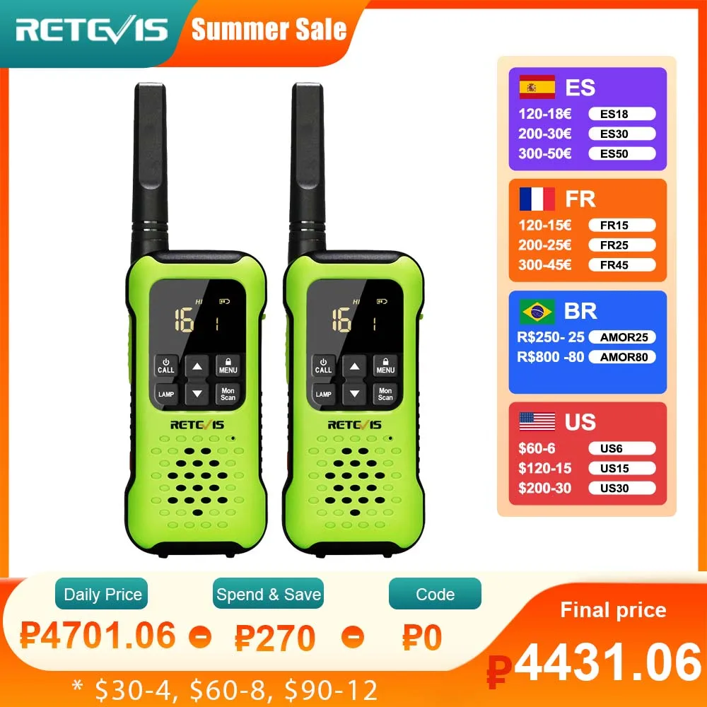 Retevis Walkie Talkie Waterproof IP67 Floating Two-way Radio 2 pcs Included PMR 446 Rechargeable AA Battery Fishing Kayak RT649P