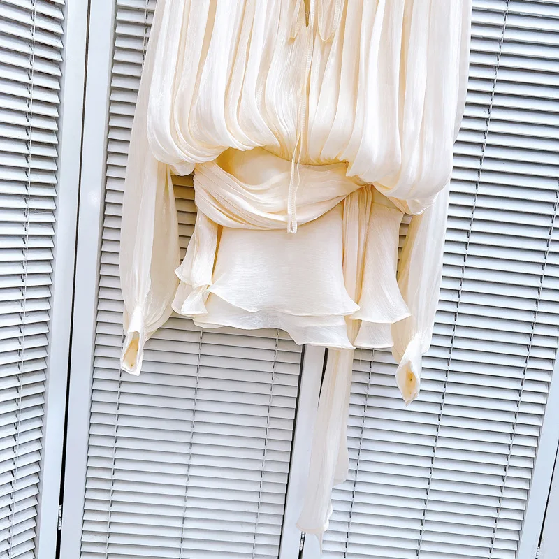 [ZOCI] Осеннее однотонное плиссированное свободное платье с высокой талией и