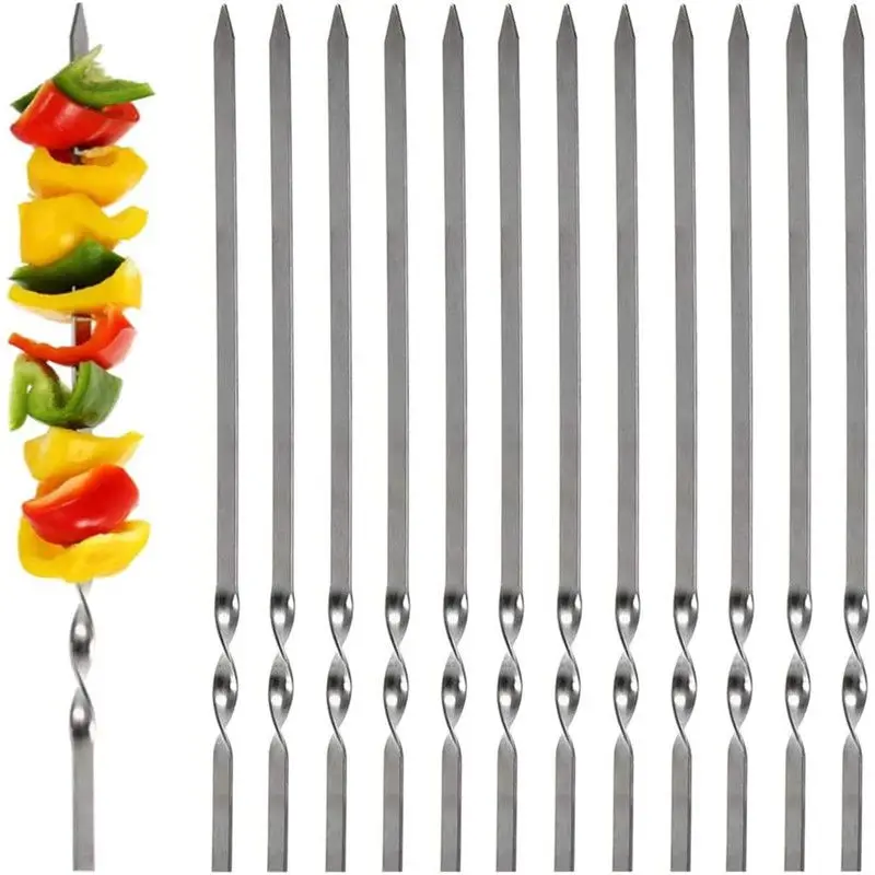 

Skewers for Barbecue Reusable Grill Stainless Steel Forks Shish Kebab BBQ Camping Flat Gadgets Kitchen Utensil Accessories Tools