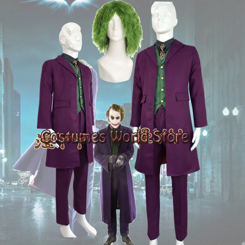 

Anime Joker Cosplay Costume Boots Dark Knight Heath Ledger Joker Purple Coat Trench Clown Adult Kids Halloween Party Uniforms