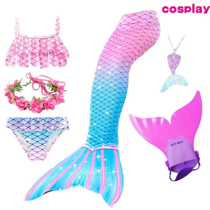 5-компонентный хвост русалки для девочек костюмы плавания детский кола Sirena Cauda De