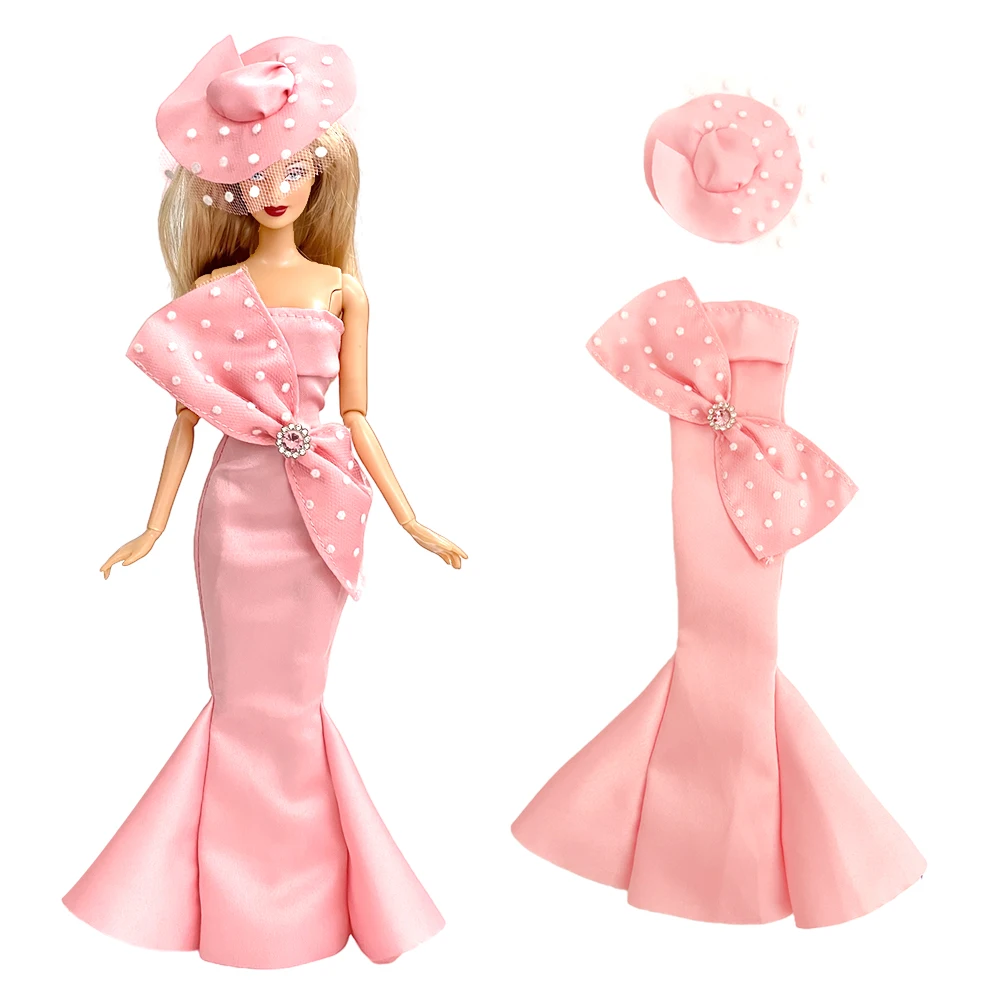 

NK Official 1 Set Noble Pink Dress Gorgeous Bow Knot Party Charming Gauze Hat Dress For Doll Party Party For Barbie Doll 1/6 Toy