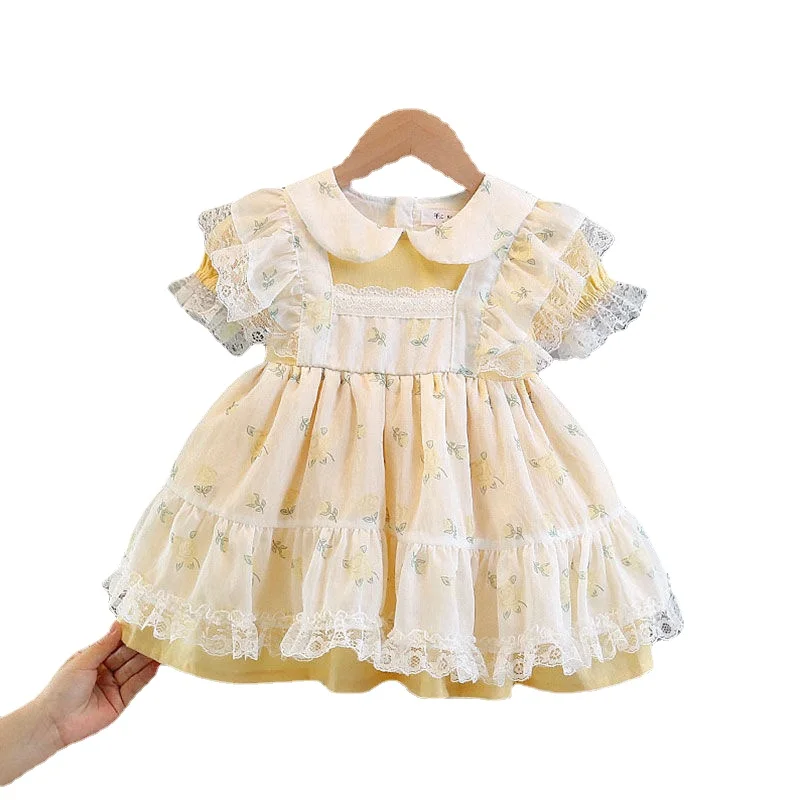 

Светильник-желтое кружевное платье принцессы для маленьких девочек, туника с отворотом на плечах и бюстом, летнее платье принцессы из тюля ...