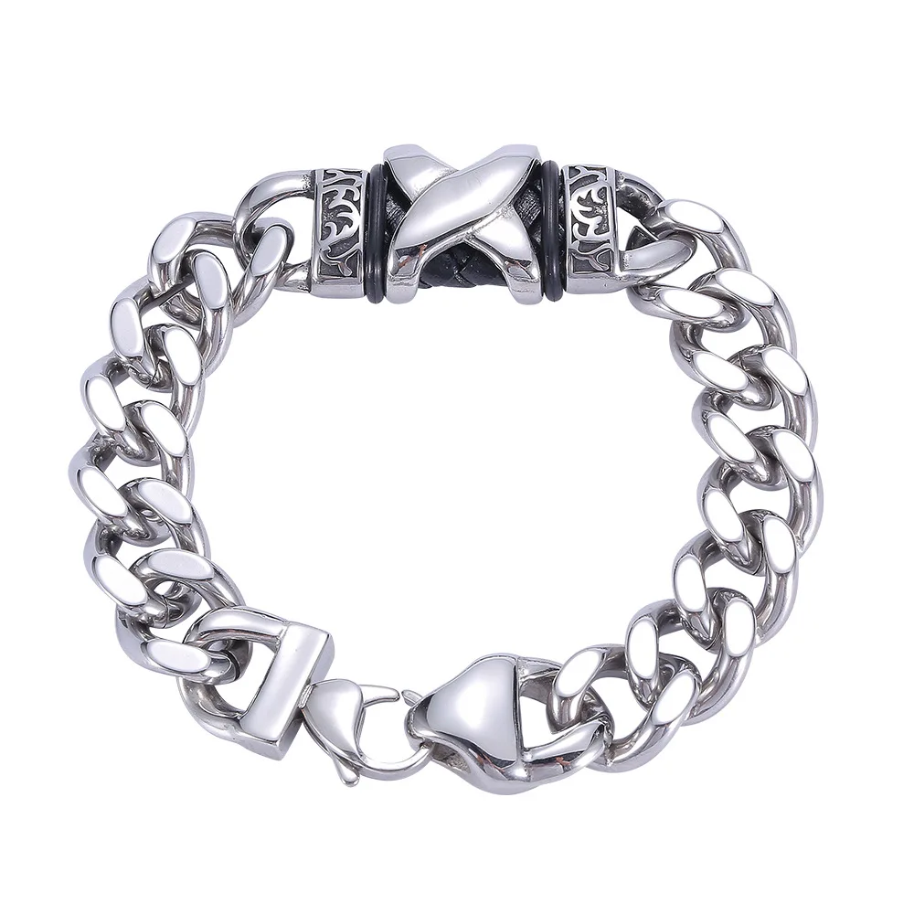 

Silver Stainless Steel Men's Cuban Link Chain Bracelet 12mm
