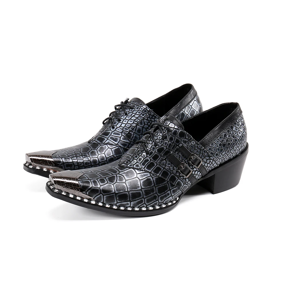 

Winter Snake Print Man Metal Square Toe Business Brogue Shoes Evening Lace Up Dress Shoes Plus Size Bridegroom Oxfords Shoes
