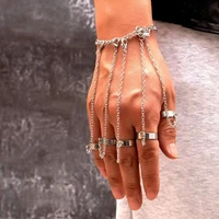 new alloy link chain punk men bracelet connect finger rings hip hop chain bracelets jewelry for women goth vintage accessories