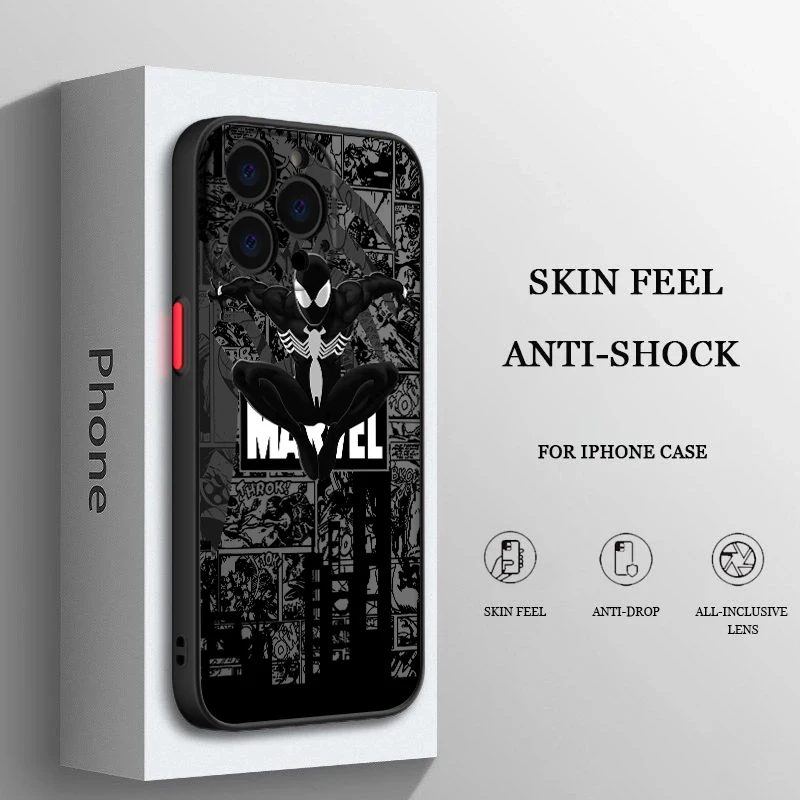 

Marvel Super Cool SpiderMan Phone Case For iPhone 14 13 12 11 XS XR Pro MAX 8 7 6 Plus Frosted Translucent Matte Cover