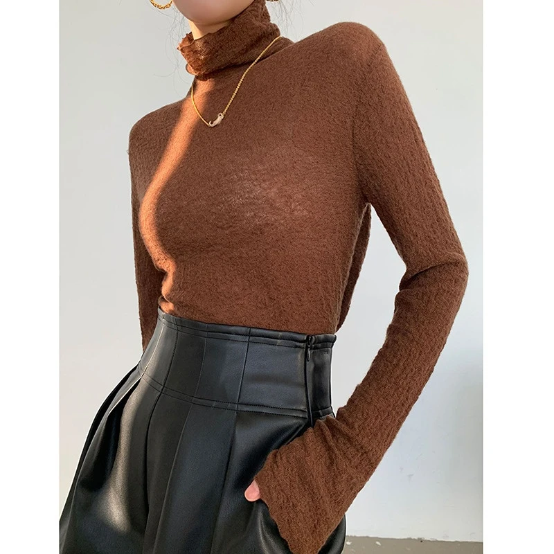 Women Turtleneck Cashmere Wool Sweater Autumn Winter Solid Color Knitted Jumper Female Casual Basic Bottoming Pullover Sweater