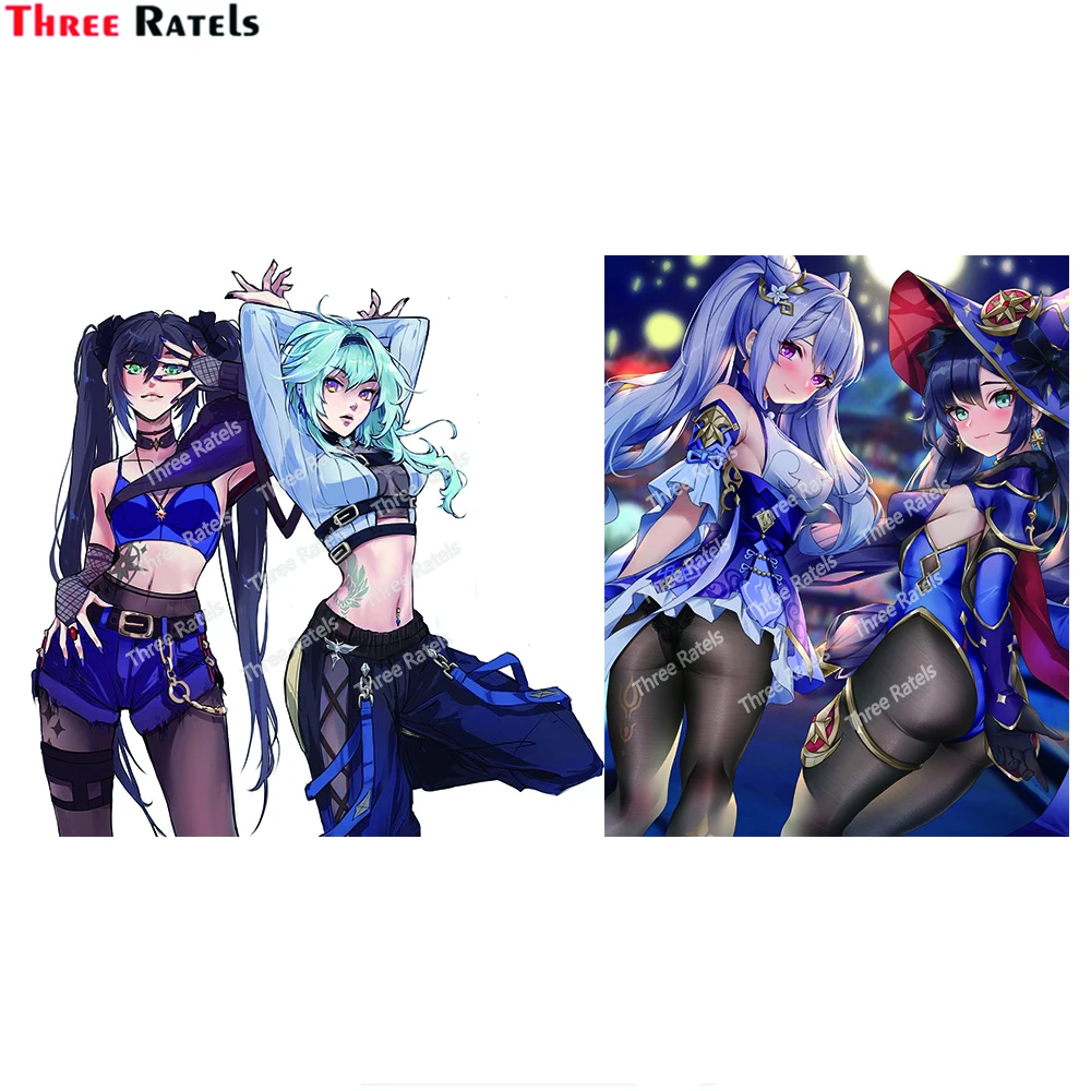 

Three Ratels H788 Mona And Keqing Genshin Impact Car Sticker Notebook Suitcase Motorcycle Racing PVC DIY Car Model