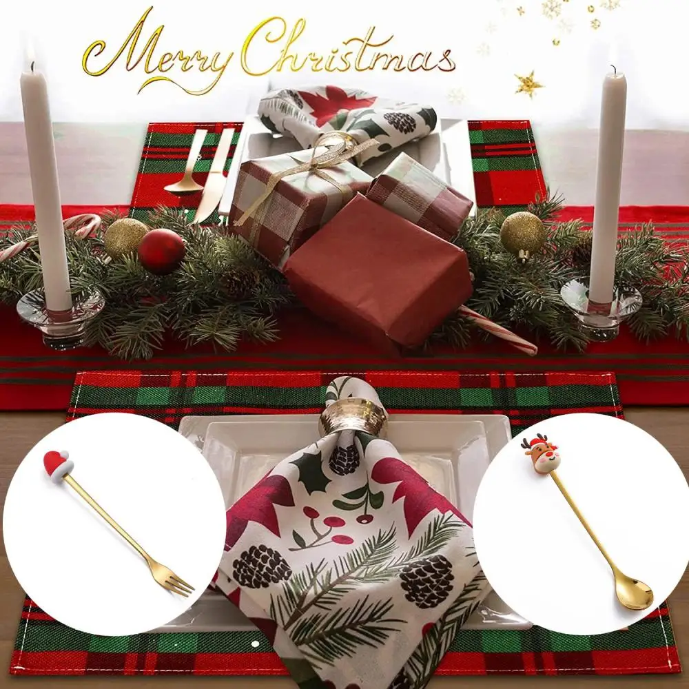 

Christmas Cartoon Dinnerware Set Stainless Steel Fork Coffee Spoon Teaspoon Flatware Dessert Fork Dishwasher Kitchen Tableware