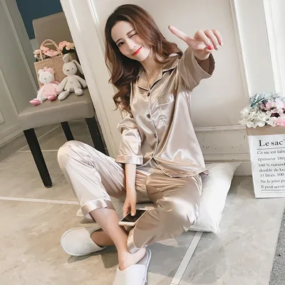 

Summer Pajamas for Women Satin Silk Stripes Sleepwear Pyjamas Short Pink Loungewear Pjamas Ladies Home Suit Christmas Gifts 2021