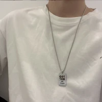 minar punk fashion letter print coin pendant necklace unisex titanium steel chain long necklaces statement party accessories