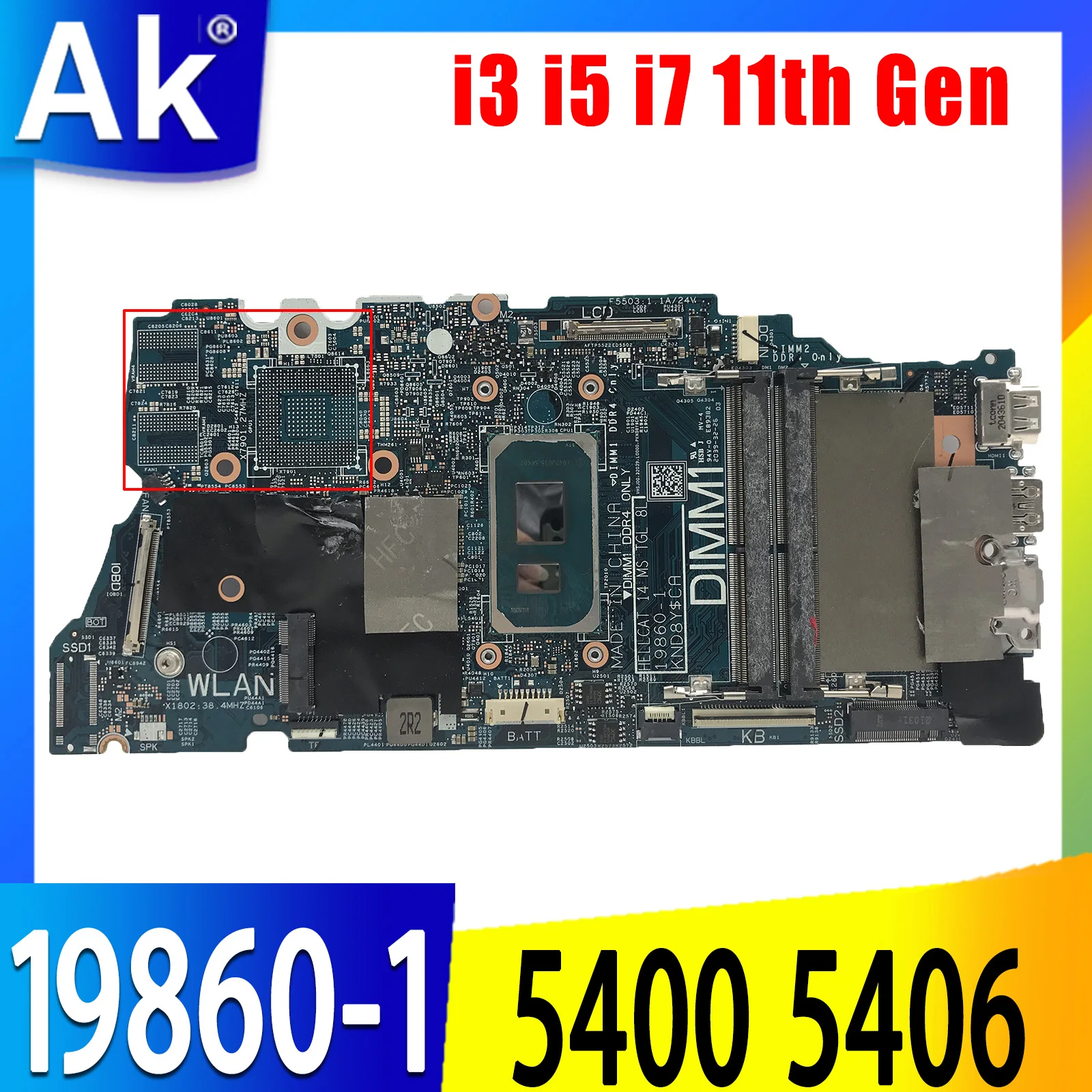 

Материнская плата для ноутбука DELL inspiron 14, 5400, 5406 дюйма, со стандартным планшетом I7-1165G 7, системная плата 19860-1